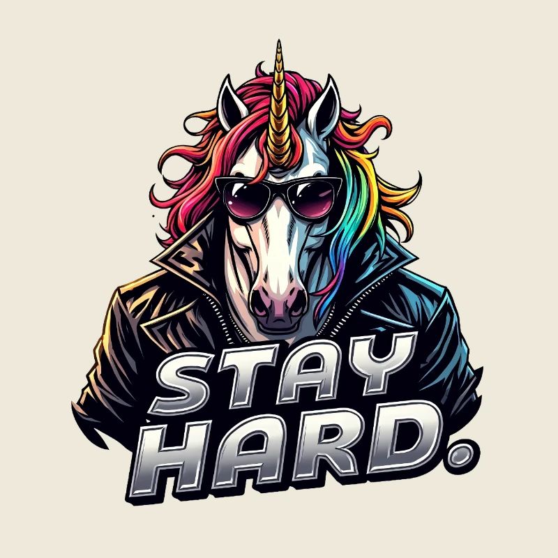 Unicorn in Leather Jacket Stay Hard