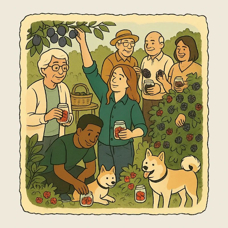 Community picking fruit in the garden