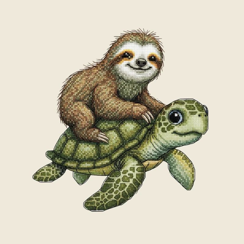 Faultier auf Schildkröte Illustration