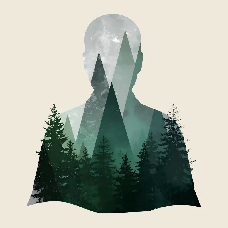 Artful silhouette with forest and Alps