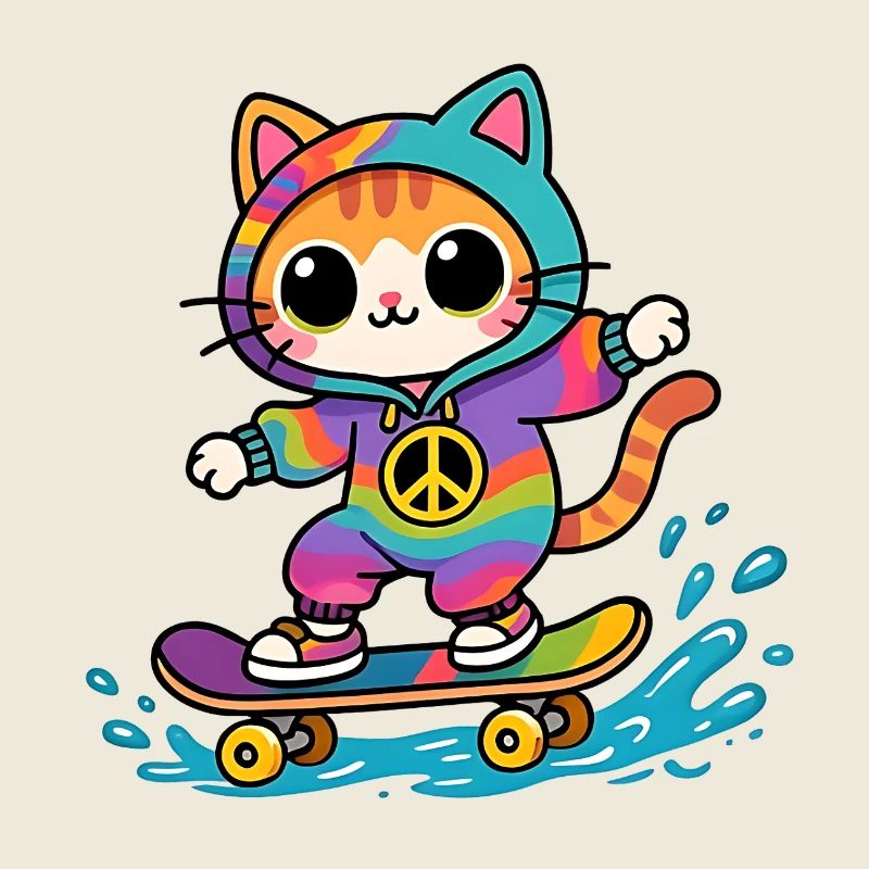 Chat multicolore skateboard