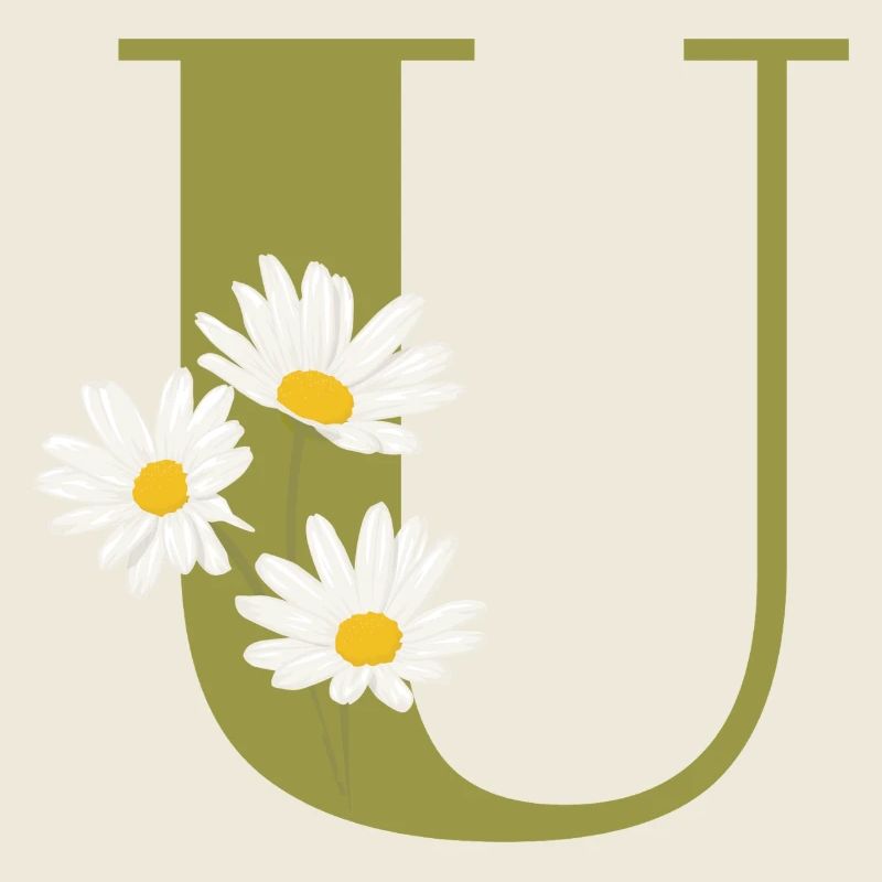 Lettre u vert marguerites