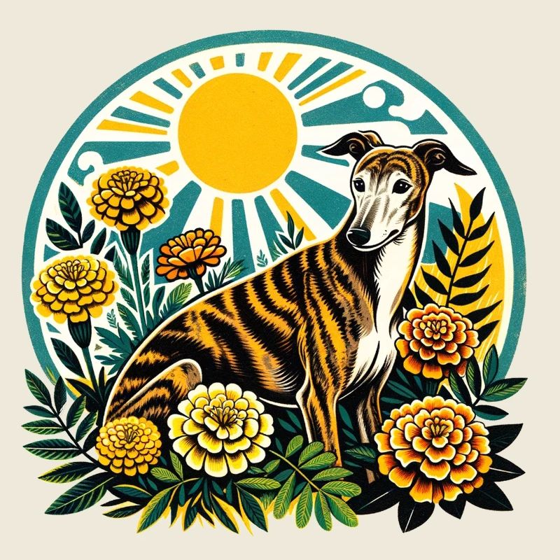 Lévrier floral éclairé par le soleil