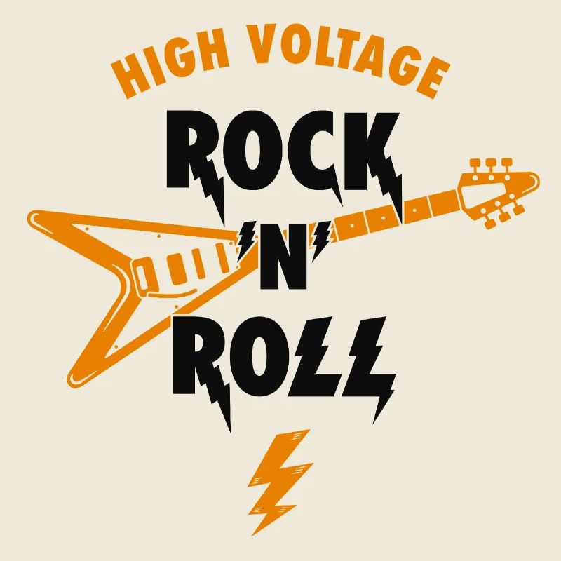 High Voltage Rock'N'Roll Music Slogan With Guitar