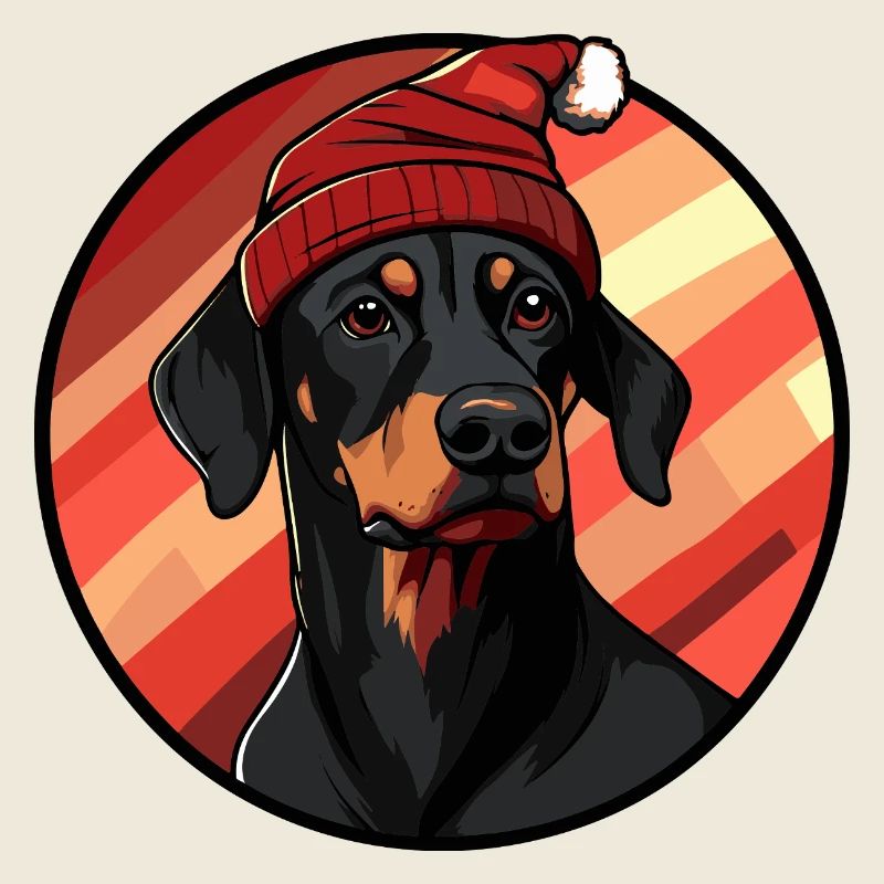 Doberman avec un chapeau de Père Noël