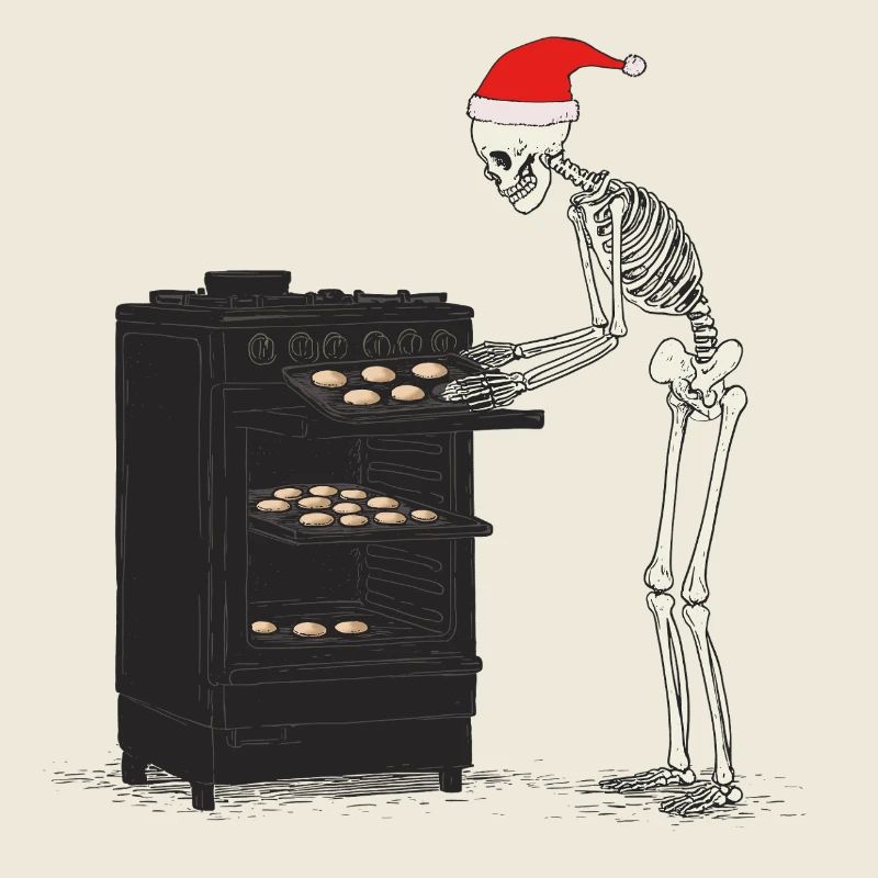 Skeleton bakes cookies