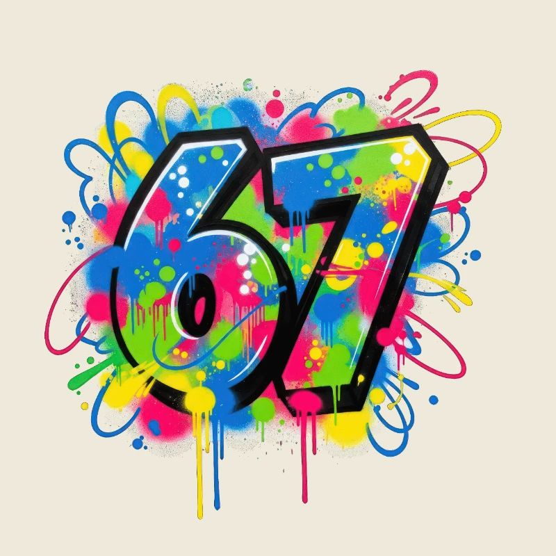 6 7 Cartoon Nummern Meme – Buntes Splash Design