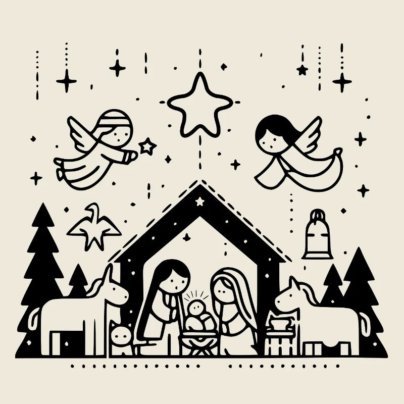 Weihnachtskrippe gezeichnet