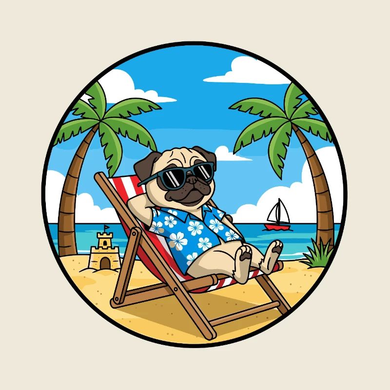 Cool Pug Beach Vacation Summer Vibes