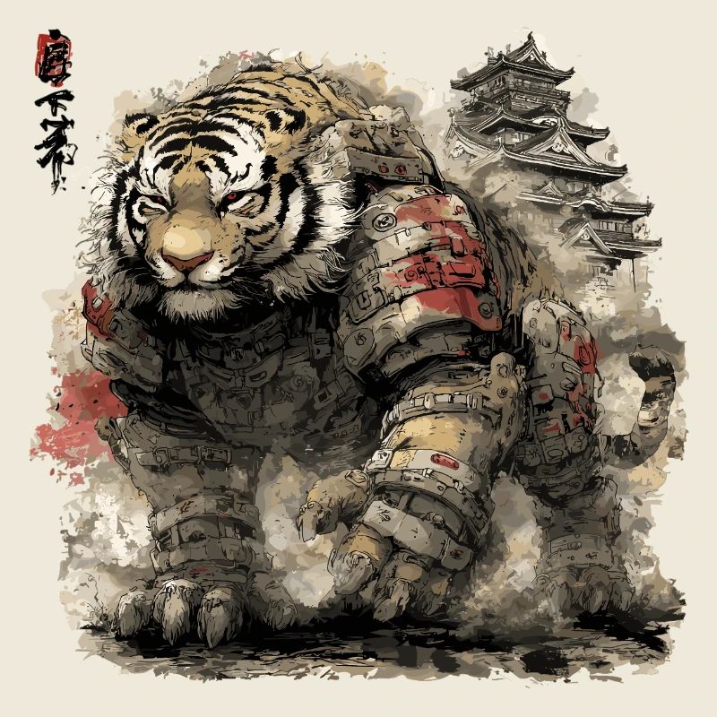 Armure de Samouraï Tigre devant le château