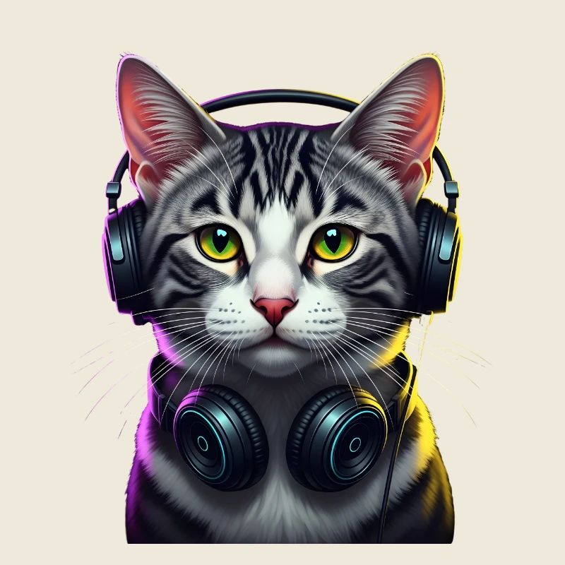 KatzenDJ Neon Kopfhörer Music lover cat