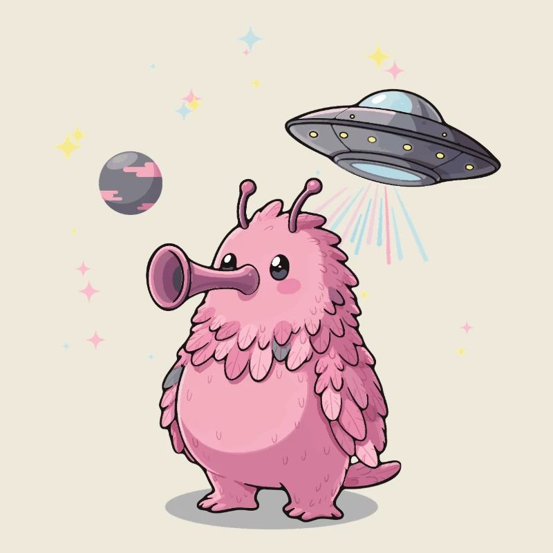 Mignon extraterrestre rose avec un OVNI dans l’espace