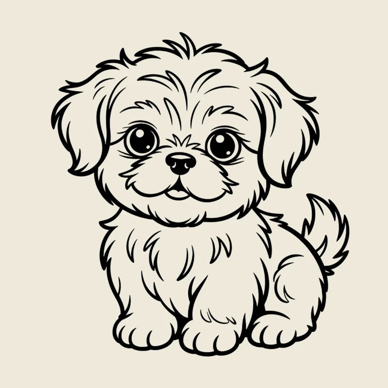 Cuddly Dog Line Drawing