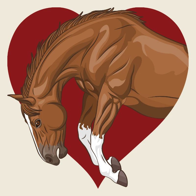 Ein Pferd, das in ein rotes Herz springt