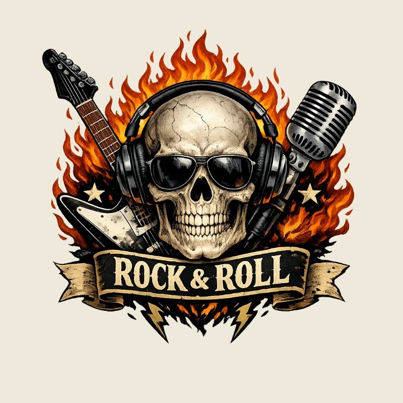 Flammen Schädel Rockprint