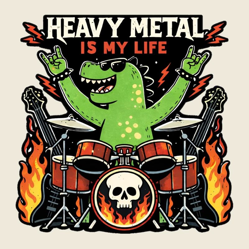 Heavy-Metal-Saurus am Schlagzeug