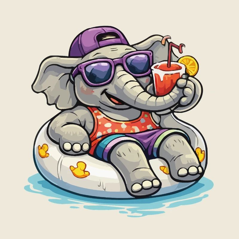 Éléphant de plage avec boisson