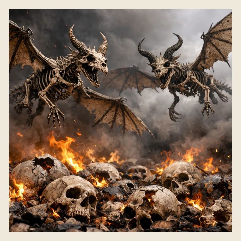 Skeleton Dragons in Flames