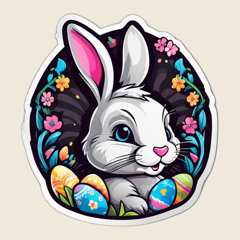 Spring rabbit and colorful eggs