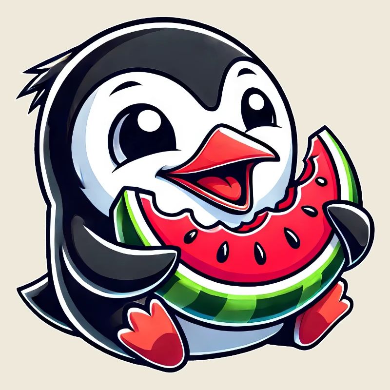 Penguin with Watermelon Summer Fruit