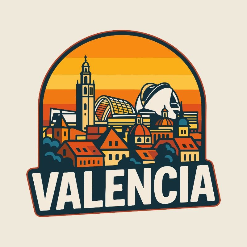 Valencia Espagne Retro Sunset Skyline Design
