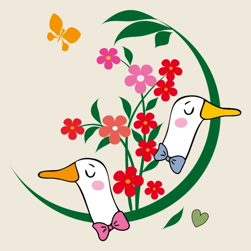 Oies avec des fleurs