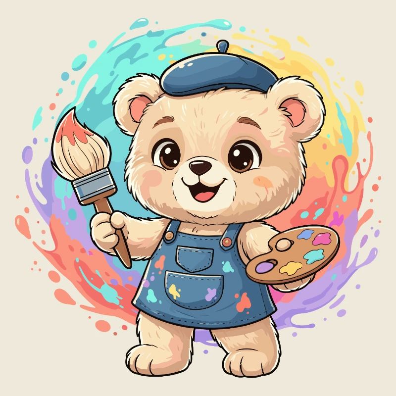 Bear painter in colorful splash