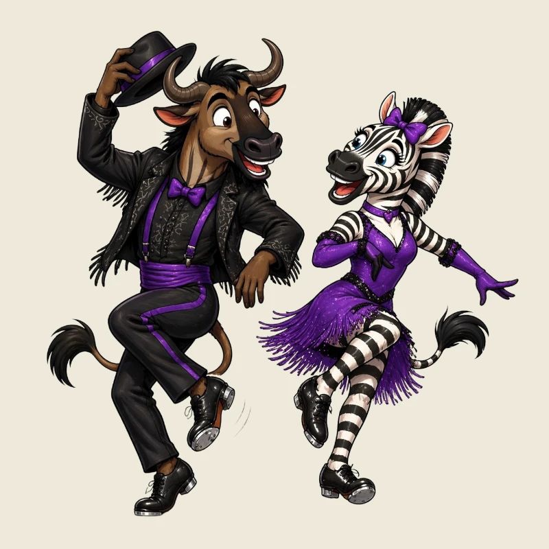 Gnu und Zebra im glamourösen Stepptanz