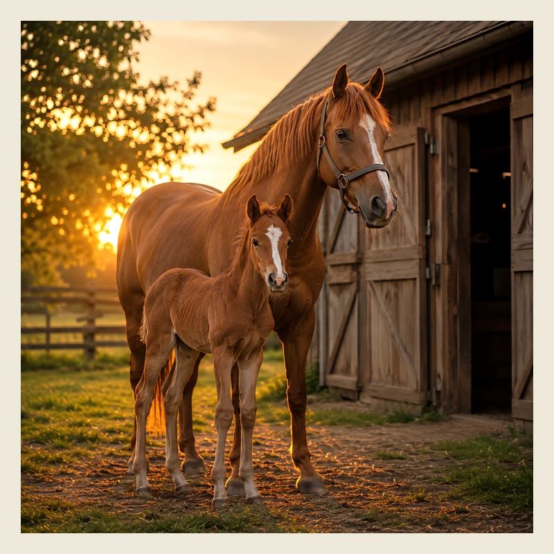 Sunset, mare with foal