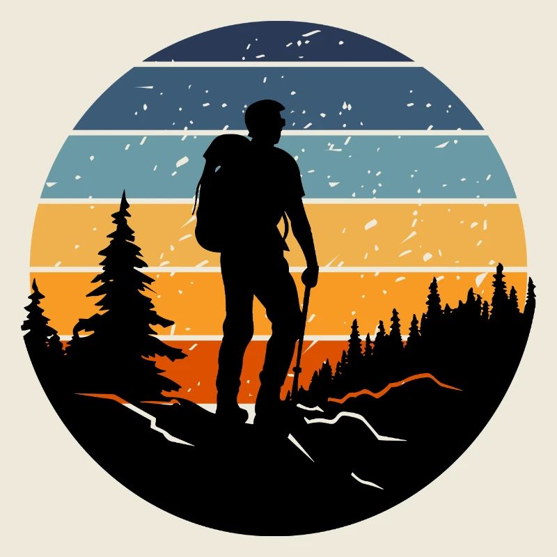 Wanderer-Silhouette im liegenden Retrowald