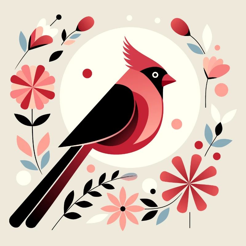 Cardinal et fleurs