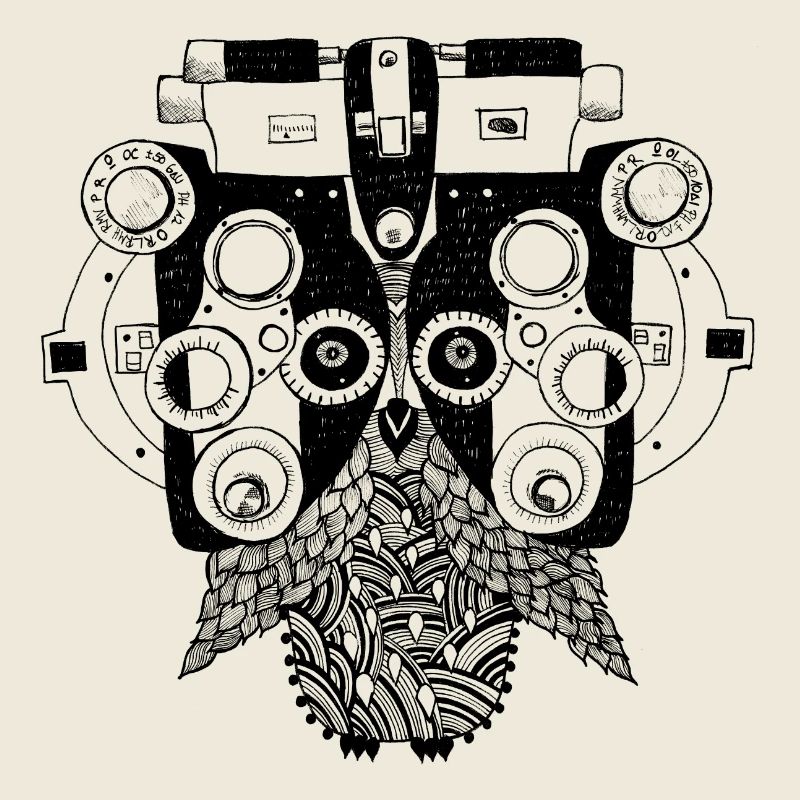 Phoropter Eule beim Sehtest