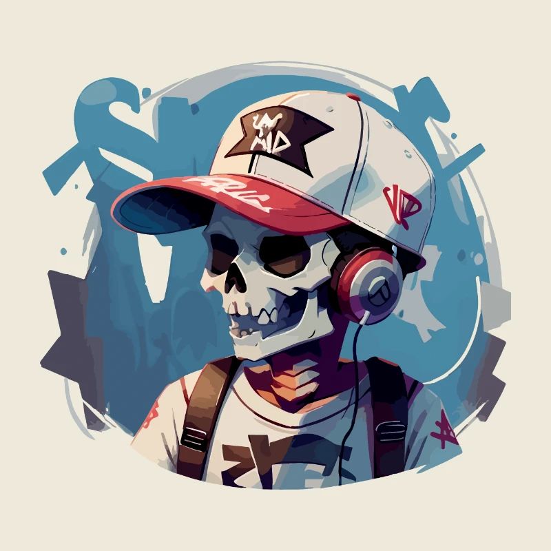 Graffiti Totenkopf mit Kopfhörern