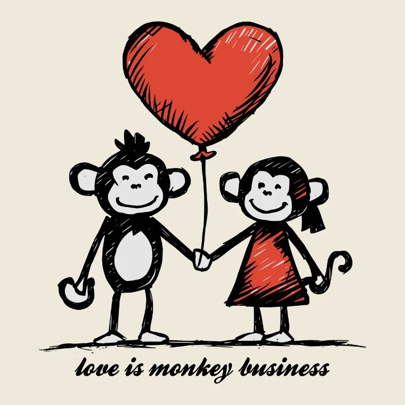 Monkeys Lovers Stick Figure Couple
