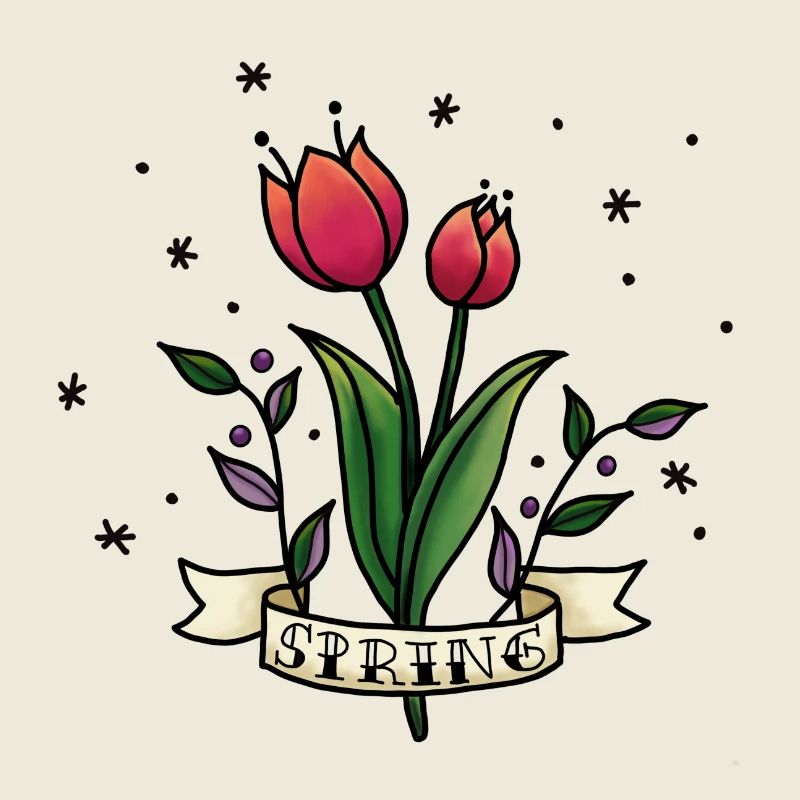 Spring Tulips. Springtime red tulip. Casual spring