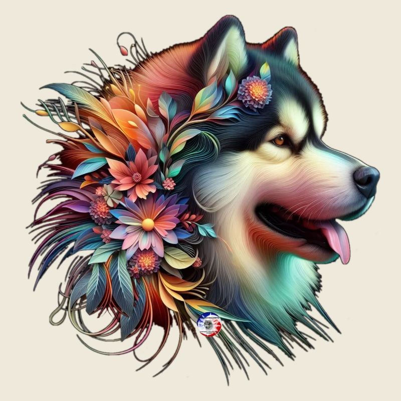 Tête de malamute floral