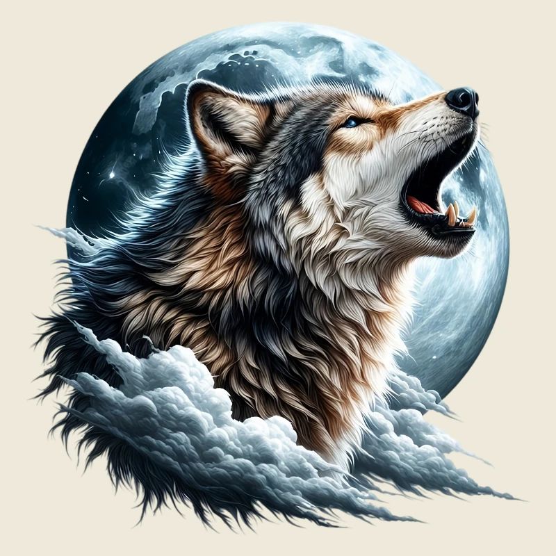 Wolf heult den Vollmond an