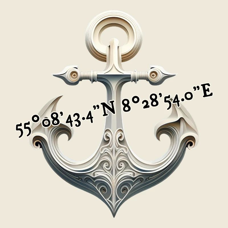White anchor with coordinates