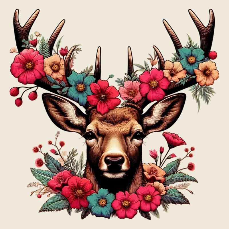 Hirsch mit Blumen