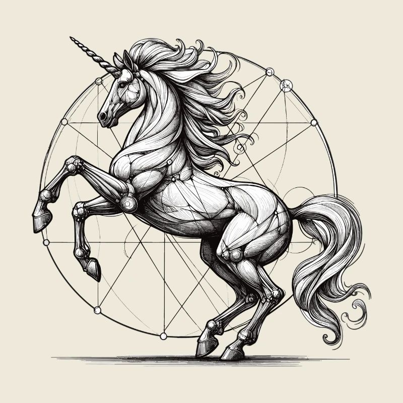Vitruvian Unicorn Sketch Drawing Gift