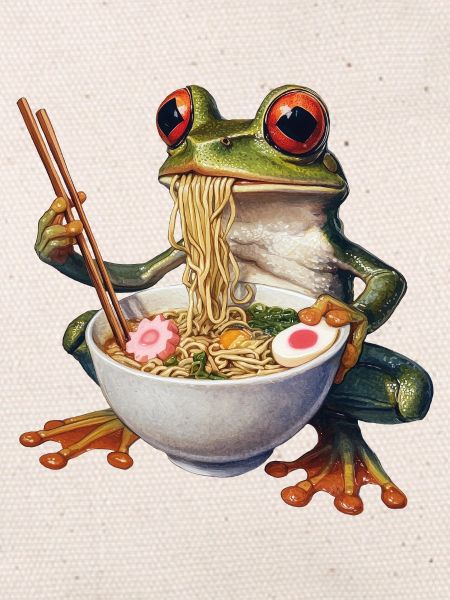 Frog eats ramen