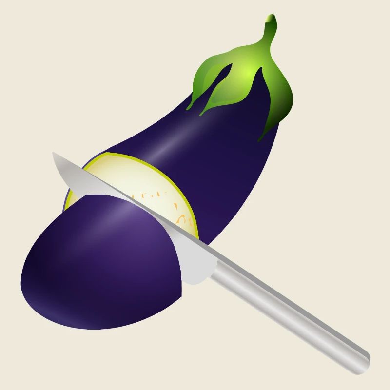Glowing Eggplant with Kitchen Knife