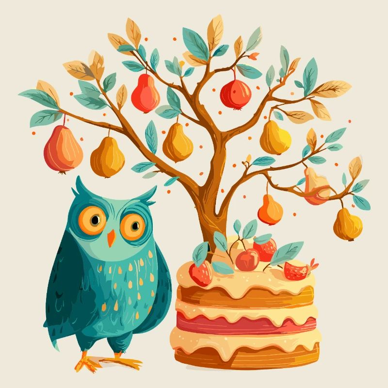 Fruit tree and owl cake