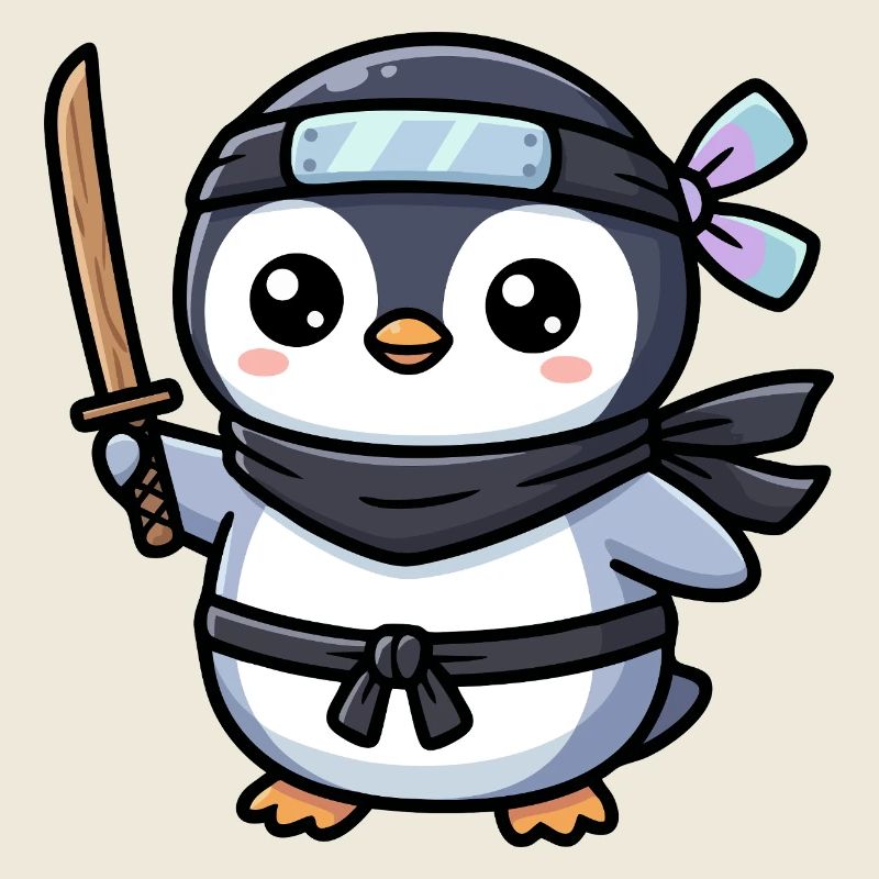 Ninja-Pinguin mit Schwert