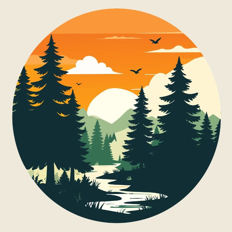 Coucher de soleil dans le paysage forestier panorama