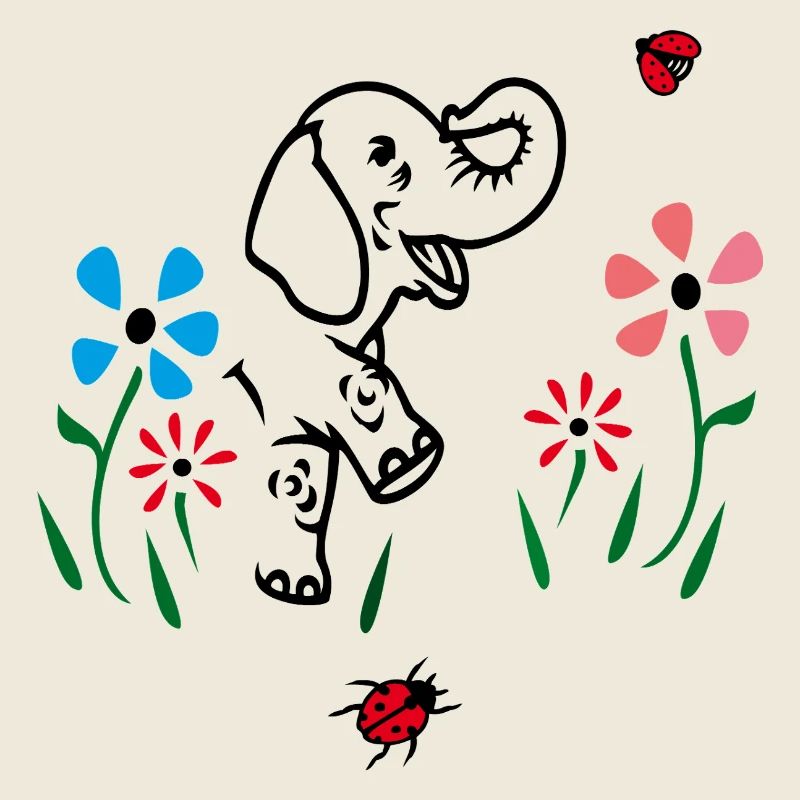 Éléphant sur une prairie fleurie