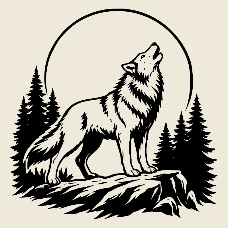 Wolf with Full Moon