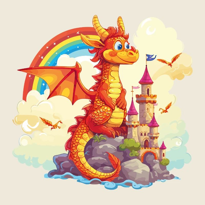 Dragon Castle Rainbow Cute Cute Childish