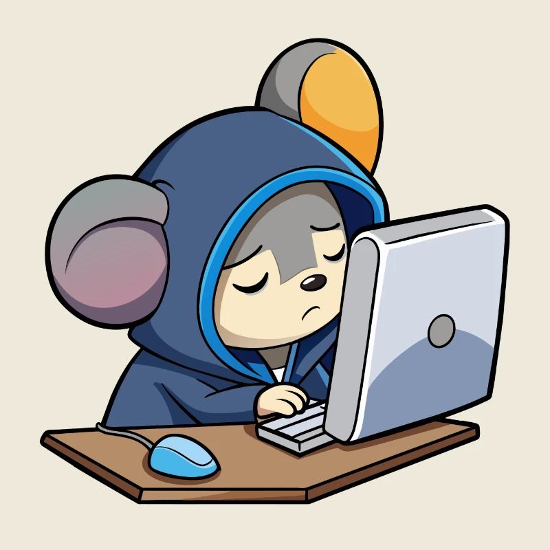 Une souris pirate mignonne dort dans un sweat à capuche devant le PC