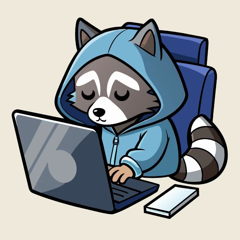 Raton laveur pirate mignon en sweat à capuche devant PC